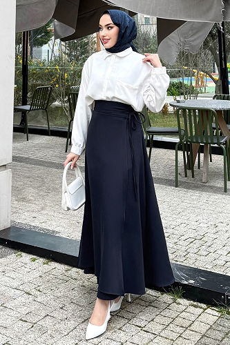 moda selvim Skirts 4697ALGK1170 Navy Blue - Thumbnail