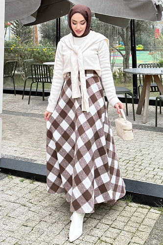 moda selvim Skirts 4700ALGK1170 Pattern 1 Brown - Thumbnail