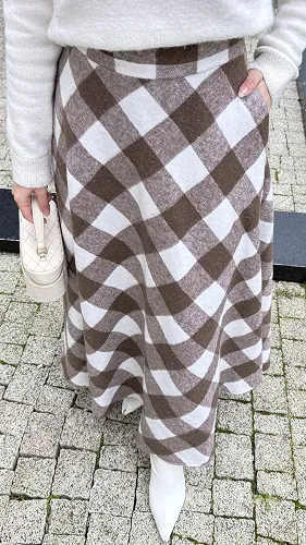 moda selvim Skirts 4700ALGK1170 Pattern 1 Brown - Thumbnail