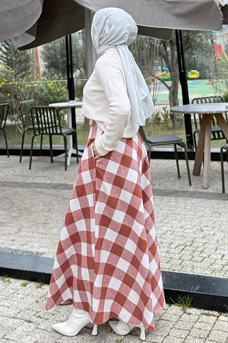 moda selvim Skirts 4700ALGK1170 Pattern 1 Salmon - Thumbnail