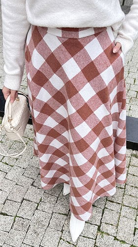 moda selvim Skirts 4700ALGK1170 Pattern 1 Salmon - Thumbnail