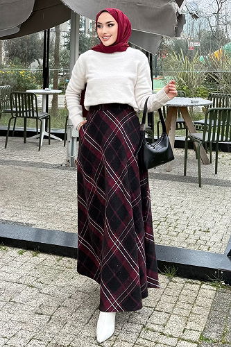 moda selvim Skirts 4700ALGK1170 Pattern 2 Black - Thumbnail