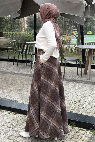 moda selvim Skirts 4700ALGK1170 Pattern 2 Brown - Thumbnail