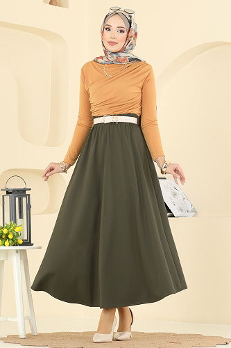 moda selvim التنانير اخضر عفني 5014ERK1158 - Thumbnail