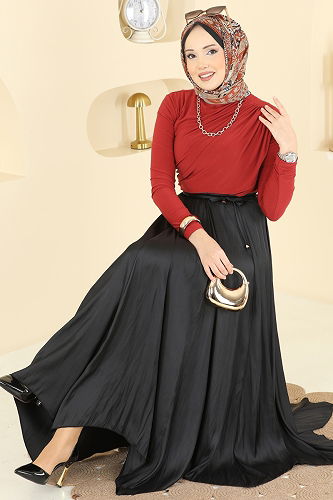 moda selvim Skirts 60689BRZ597 Black - Thumbnail