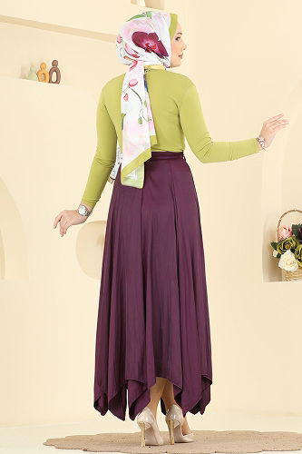 moda selvim التنانير خمري 60689BRZ597 - Thumbnail