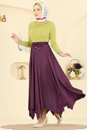 moda selvim التنانير خمري 60689BRZ597 - Thumbnail