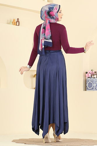 moda selvim التنانير كحلي 60689BRZ597 - Thumbnail