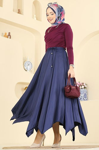 moda selvim التنانير كحلي 60689BRZ597 - Thumbnail