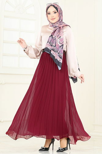 moda selvim Skirts 6202BSK463 Burgundy - Thumbnail