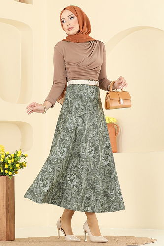 moda selvim التنانير اخضر عفني 7081TEG847 - Thumbnail