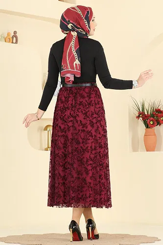 moda selvim Skirts 756OZN1046 Dark Burgundy - Thumbnail