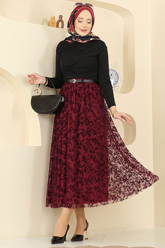 moda selvim التنانير خمري غامق 756OZN1046 - Thumbnail