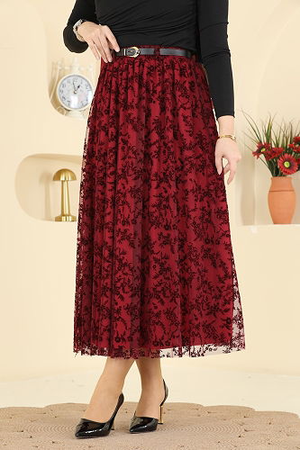 moda selvim التنانير خمري غامق 756OZN1046 - Thumbnail