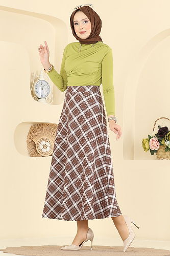 moda selvim Skirts 8034TEG847 Brown - Thumbnail