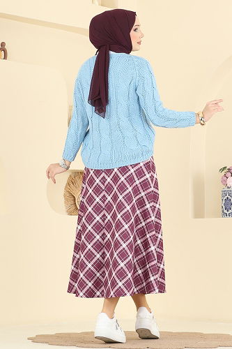 moda selvim التنانير خمري 8034TEG847 - Thumbnail