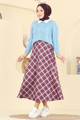 moda selvim التنانير خمري 8034TEG847 - Thumbnail