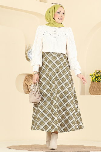 moda selvim التنانير أخضر 8034TEG847 - Thumbnail