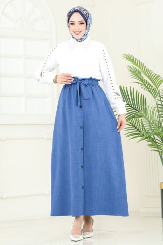 moda selvim Skirts 817OZN1046 Light Indigo - Thumbnail