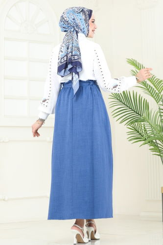 moda selvim Skirts 817OZN1046 Light Indigo - Thumbnail