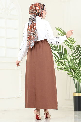 moda selvim Skirts 817OZN1046 Tan - Thumbnail