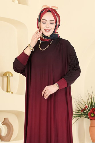 moda selvim Soft Dökümlü Uzun Elbise 1908ZNNK1102 Bordo - Thumbnail