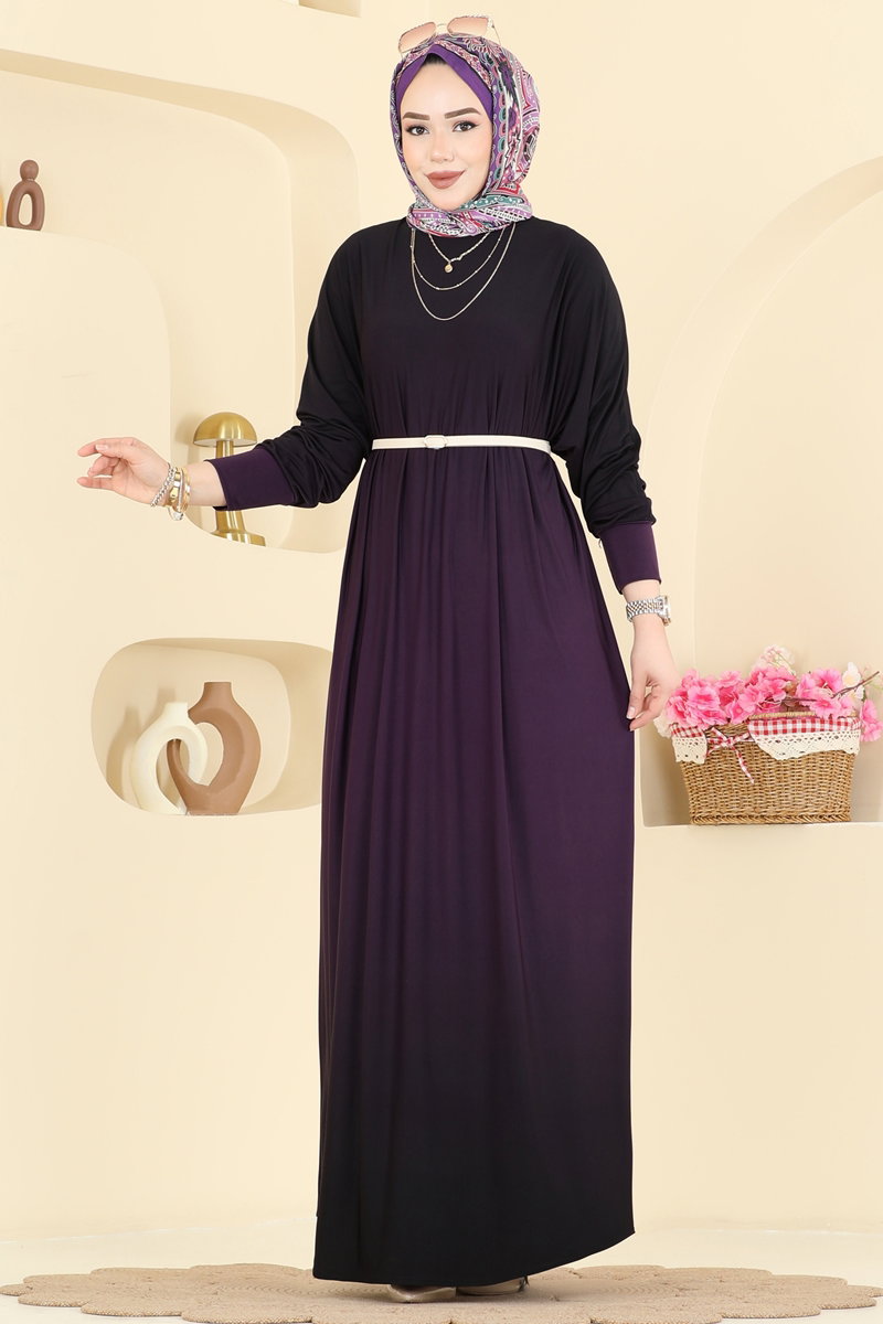 Soft Dökümlü Uzun Elbise 1908ZNNK1102 Mürdüm
