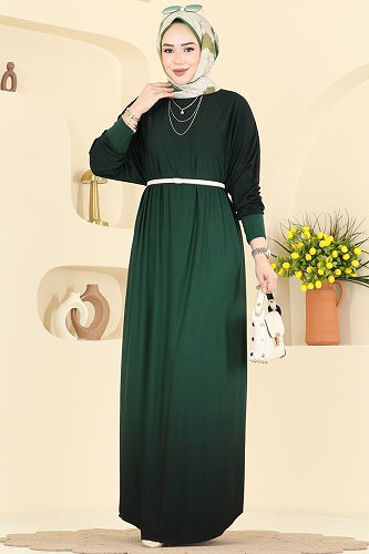 moda selvim Soft Dökümlü Uzun Elbise 1908ZNNK1102 Zümrüt - Thumbnail