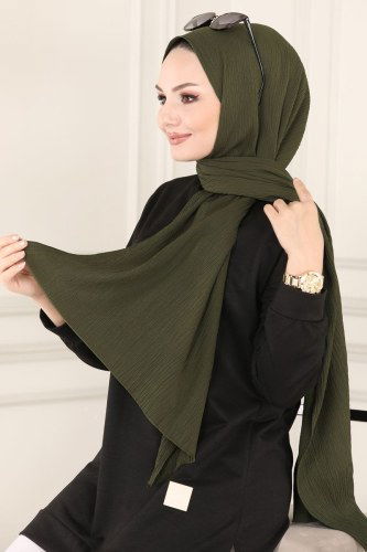moda selvim Soft Mio Şal Serisi 04AFV475 Haki - Thumbnail