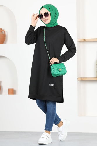 moda selvim Sports Tunic with Coat of Arms MSL5059 Black - Thumbnail