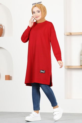 moda selvim Sports Tunic with Coat of Arms MSL5059 Red - Thumbnail