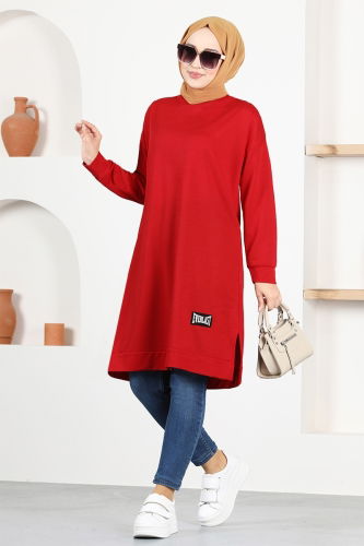 moda selvim Sports Tunic with Coat of Arms MSL5059 Red - Thumbnail