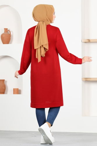 moda selvim Sports Tunic with Coat of Arms MSL5059 Red - Thumbnail