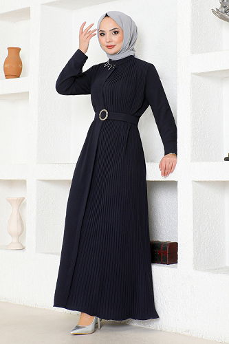 moda selvim Stone Belt Dress ASN125-M Laci - Thumbnail