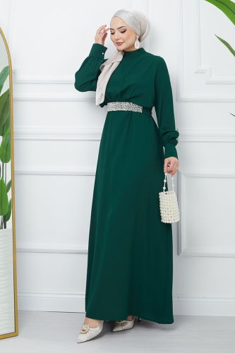 moda selvim Dress EFS546 Emerald - Thumbnail