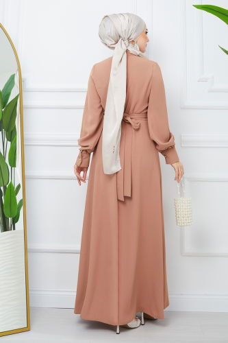 moda selvim Dress EFS546 Tan - Thumbnail