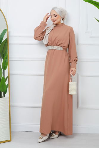 moda selvim Dress EFS546 Tan - Thumbnail