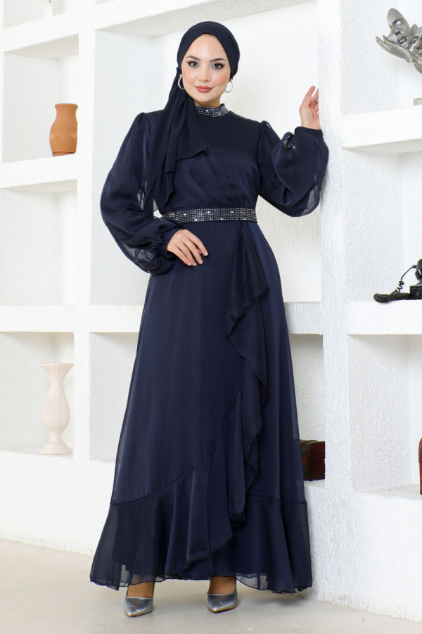 Modaselvim NET 20%+20% DISCOUNT IN THE CARD Stone Detailed Chiffon Evening Dress END5608-M Laci