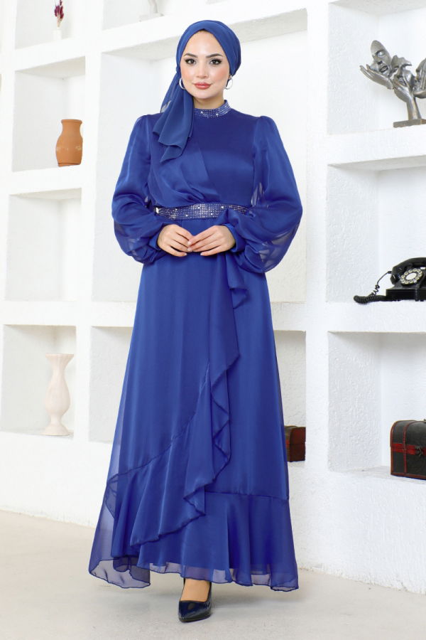 Modaselvim NET 20%+20% DISCOUNT IN THE CARD Stone Detailed Chiffon Evening Dress END5608-M Saks