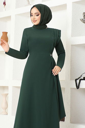 moda selvim الفستانASM2693-M الزمرد - Thumbnail