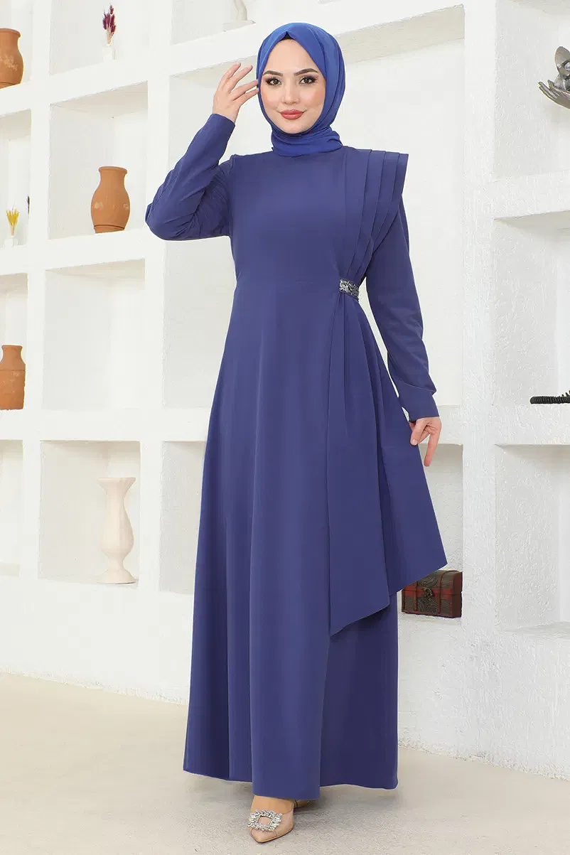 moda selvim الفستانASM2693-M إنديغو - Thumbnail