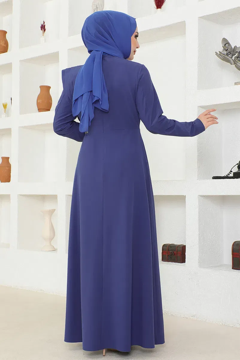 moda selvim الفستانASM2693-M إنديغو - Thumbnail