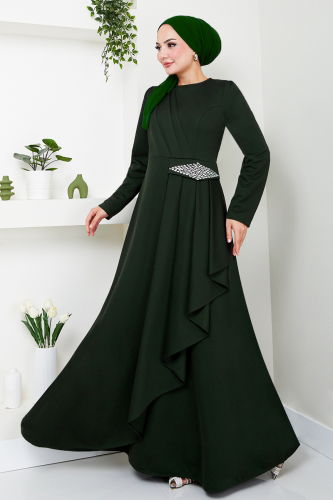 MRV S.L. - Stone Detailed Hijab Dress 5022SL890 Emerald