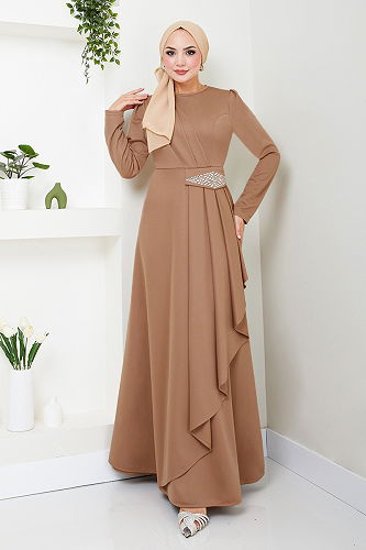 moda selvim الفستان5022SL890 لاتيه - Thumbnail