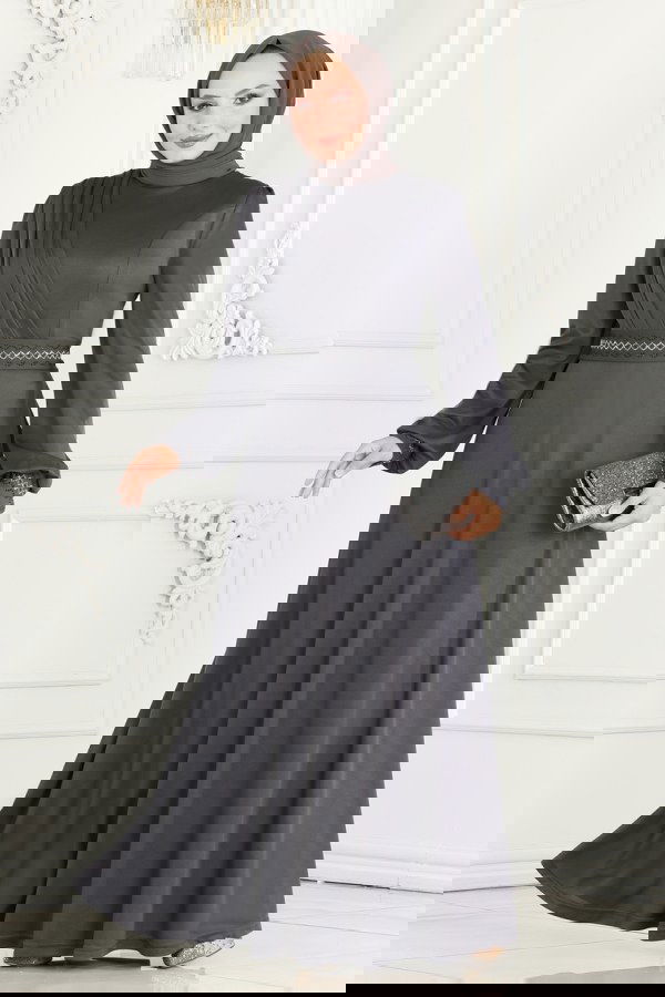 Modaselvim NET 20%+20% DISCOUNT IN THE CARD Stone Embroidered Hijab Dress 260DVL817 Anthracite