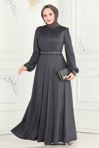 moda selvim الفستان260DVL817 أنثراسايت - Thumbnail