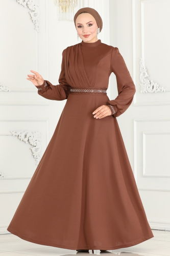 D.V.L. - Stone Embroidered Hijab Dress 260DVL817 Brown