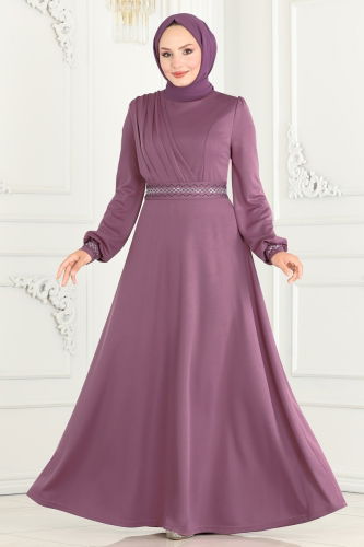 D.V.L. - Stone Embroidered Hijab Dress 260DVL817 Dark Lilac