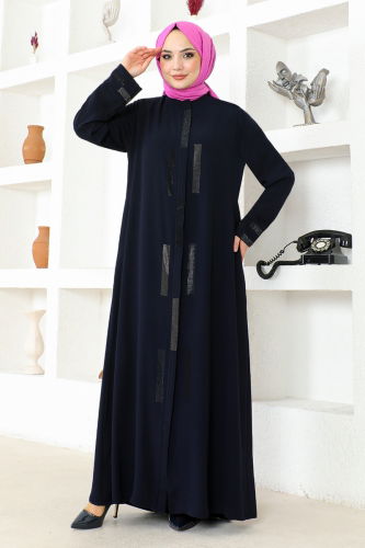 moda selvim Abaya RBA2006 Navy Blue - Thumbnail