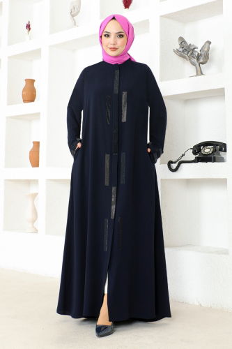 moda selvim Abaya RBA2006 Navy Blue - Thumbnail